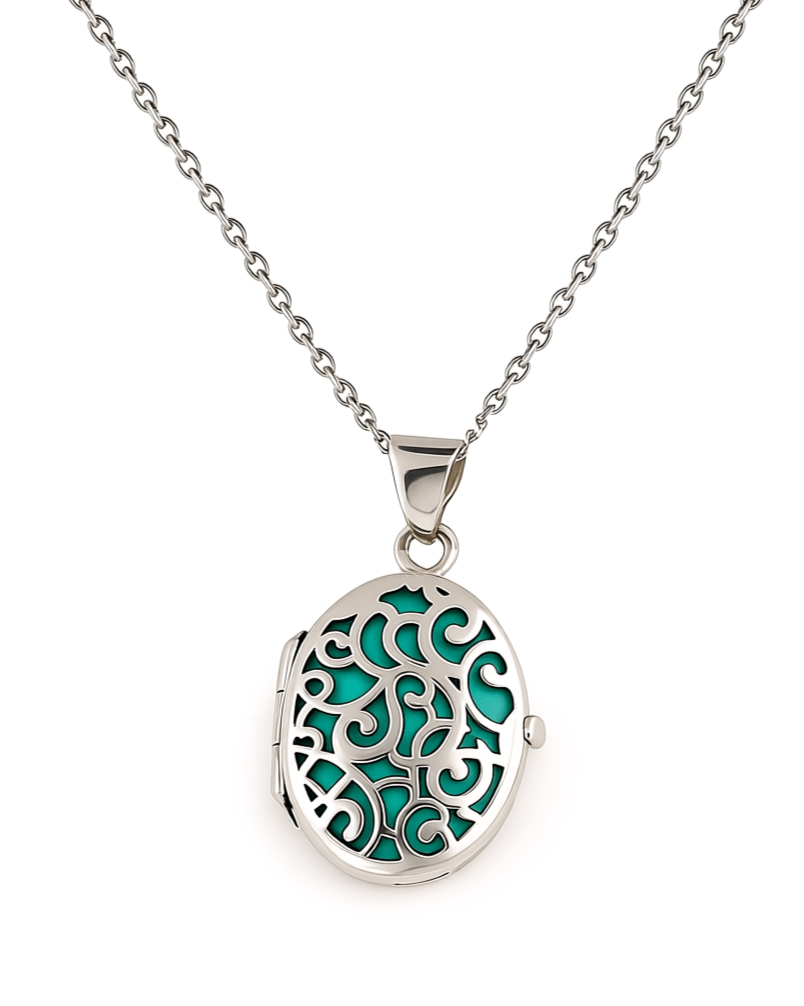 Cara Keepsakes Silver Locket Urns Turquoise Silver Filigree Oval Locket Urn