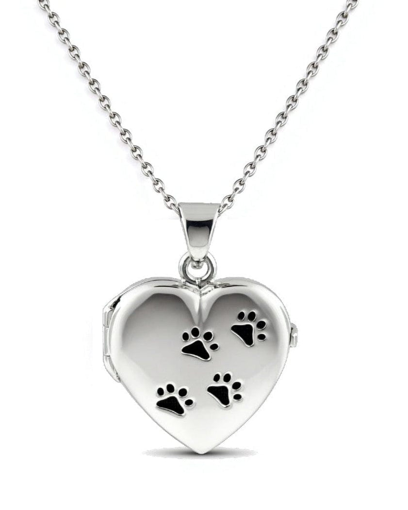 Cara Keepsakes Silver Locket Urns Black Paw Prints Paw Print Locket Urn