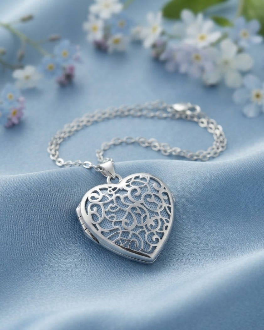 Cara Keepsakes Silver Locket Urns Silver Filigree Heart Locket Urn