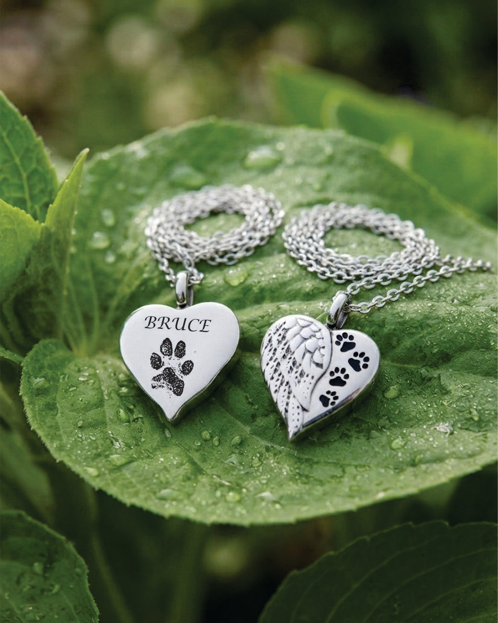 Cara Keepsakes Stainless Steel Stainless Steel Angel Wing Urn with Paw Prints