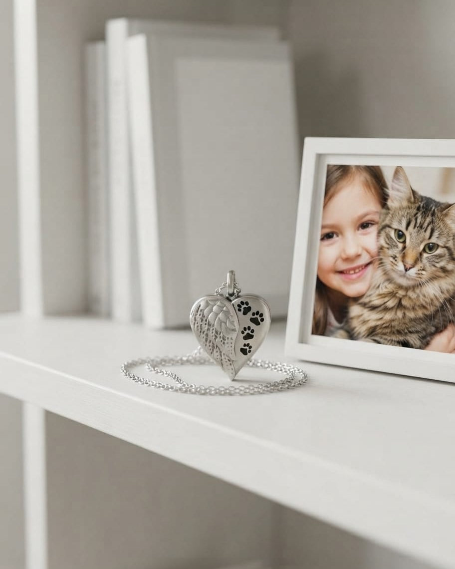 Cara Keepsakes Stainless Steel Stainless Steel Angel Wing Urn with Paw Prints