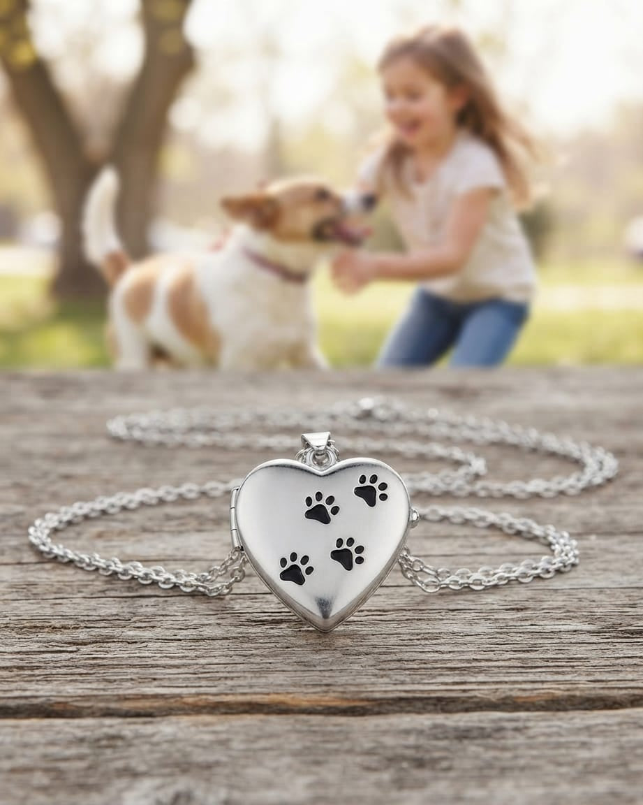 Cara Keepsakes Silver Locket Urns Paw Print Locket Urn