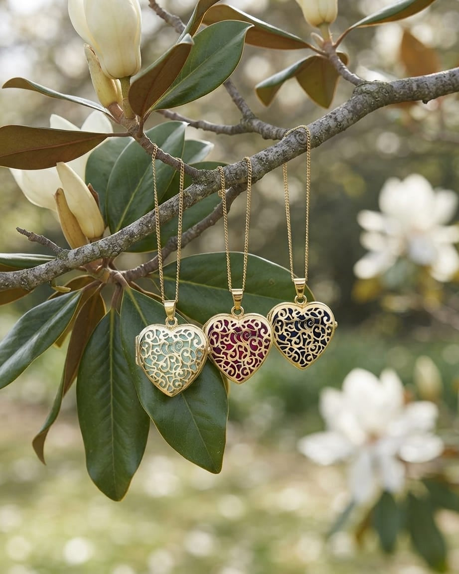 Cara Keepsakes Gold Locket Urns Gold Filigree Heart Locket Urn (14K)