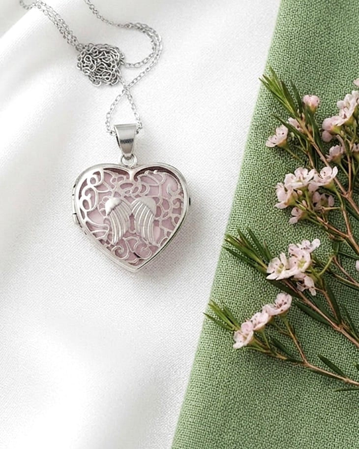 Cara Keepsakes Silver Locket Urns Pink Angel Heart Locket Urn