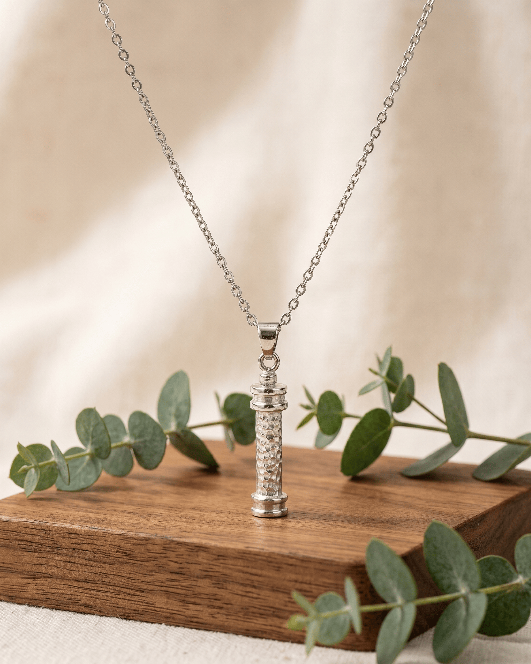 Cara Keepsakes Silver Pendant Urns Hammered Cylinder Pendant Urn