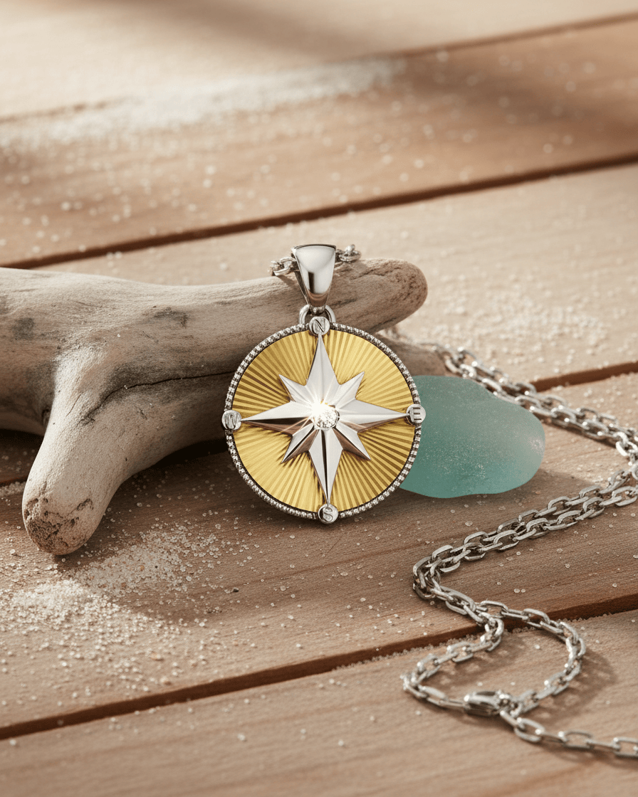 Cara Keepsakes Silver Pendant Urns Guiding Light Silver Compass Pendant Urn