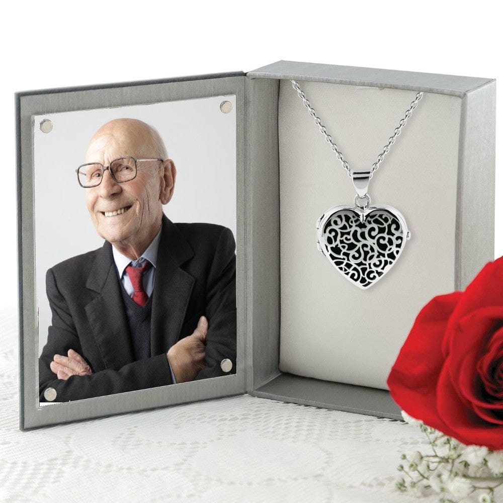 Cara Keepsakes Silver Locket Urns Silver Filigree Heart Locket Urn