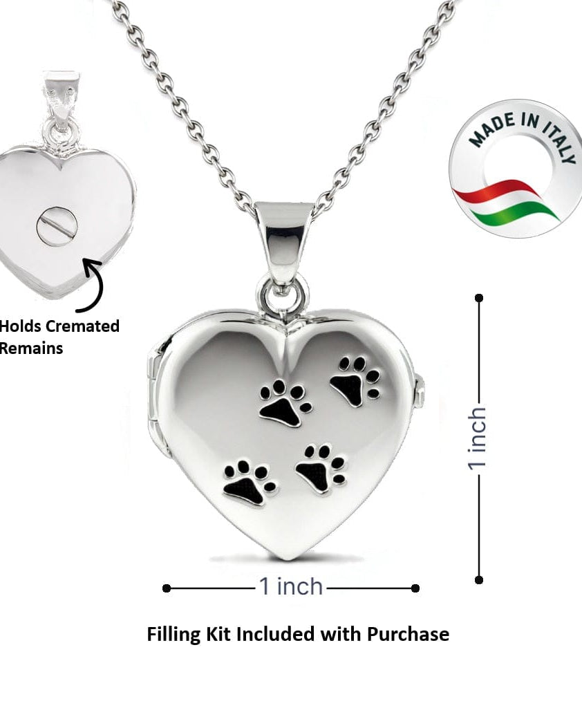 Cara Keepsakes Silver Locket Urns Paw Print Locket Urn