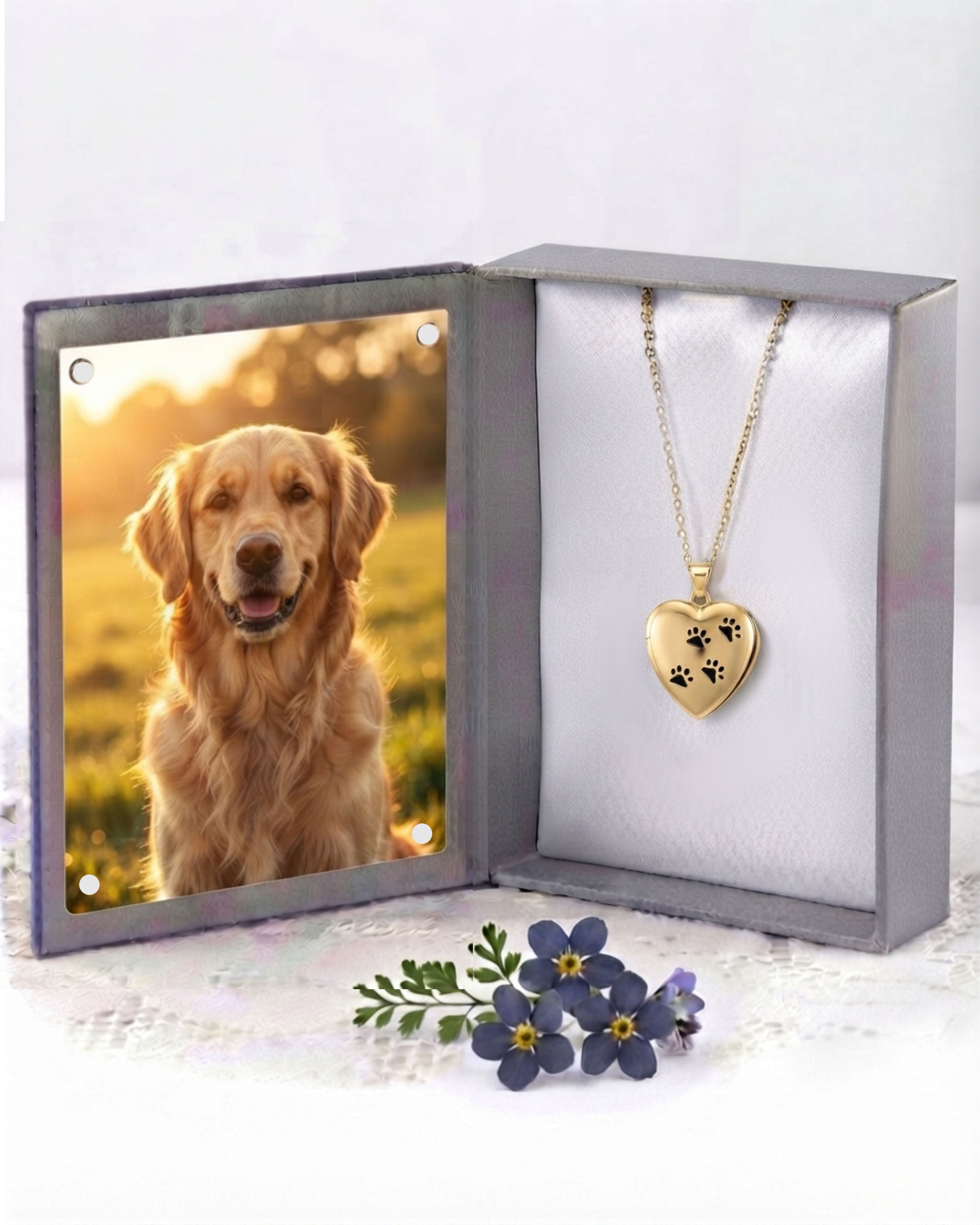 Cara Keepsakes Gold Locket Urns Gold Paw Print Locket Urn (10K)