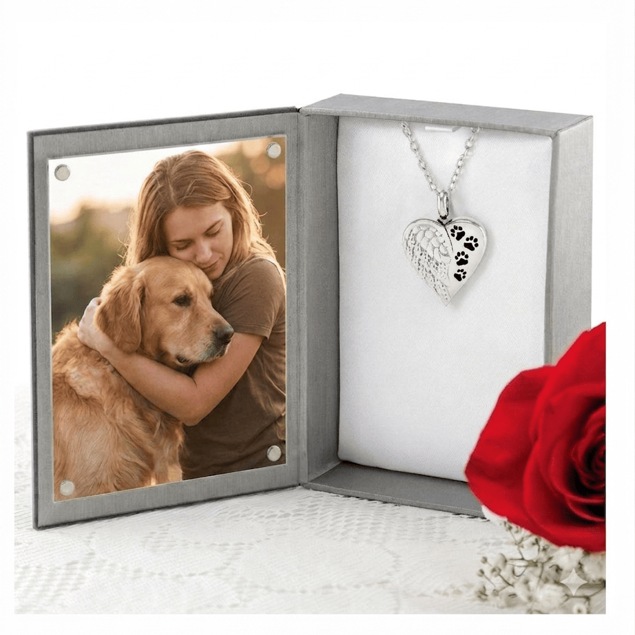 Cara Keepsakes Stainless Steel Stainless Steel Angel Wing Urn with Paw Prints