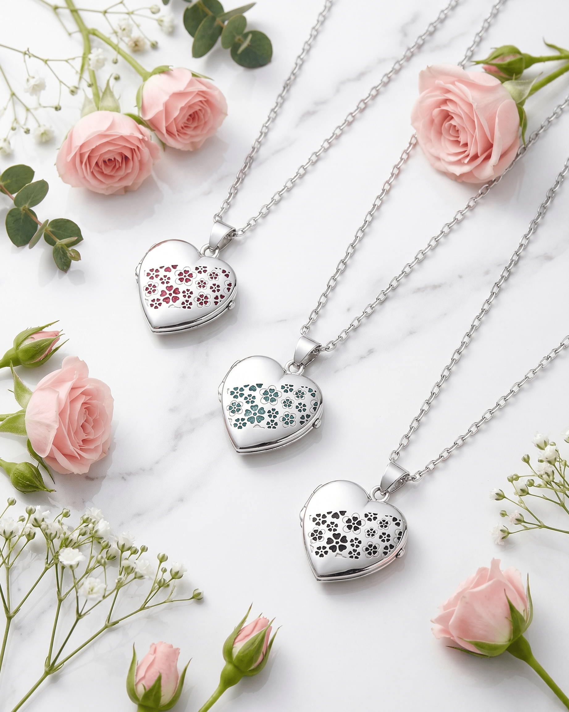 Cara Keepsakes Silver Locket Urns Silver Heart Locket Urn - Flowers