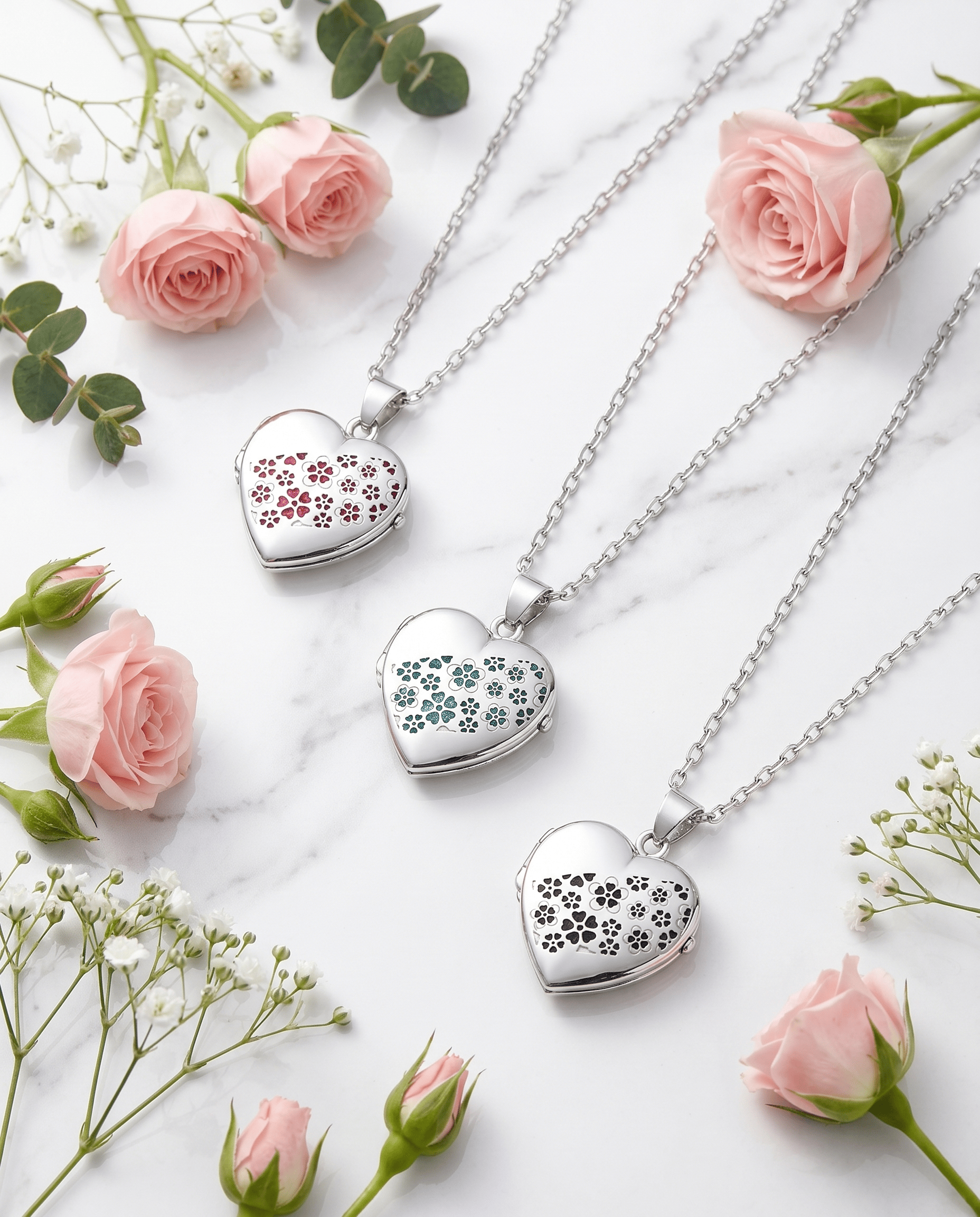 Cara Keepsakes Silver Locket Urns Silver Heart Locket Urn - Flowers