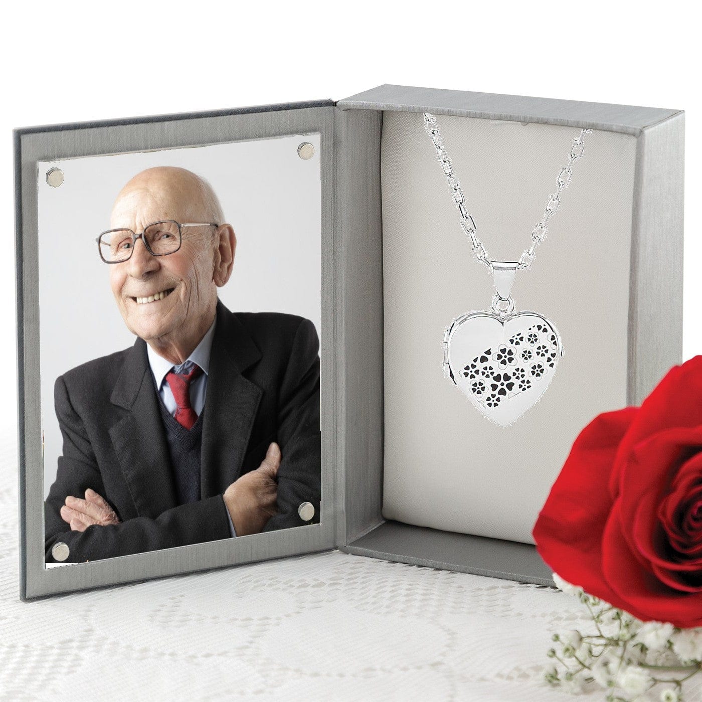 Cara Keepsakes Silver Locket Urns Silver Heart Locket Urn - Flowers