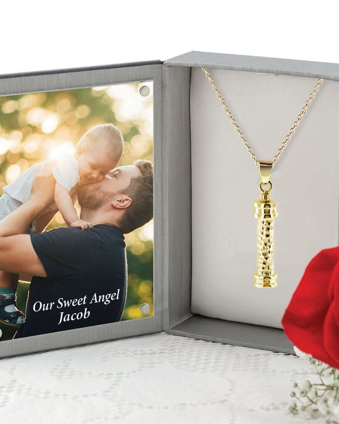 Cara Keepsakes Gold Pendant Urns Gold Hammered Cylinder Pendant Urn (10K)