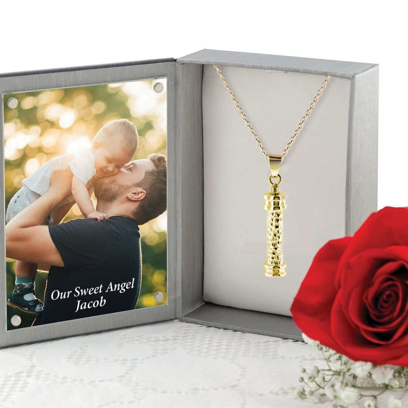 Cara Keepsakes Gold Pendant Urns Gold Hammered Cylinder Pendant Urn (10K)