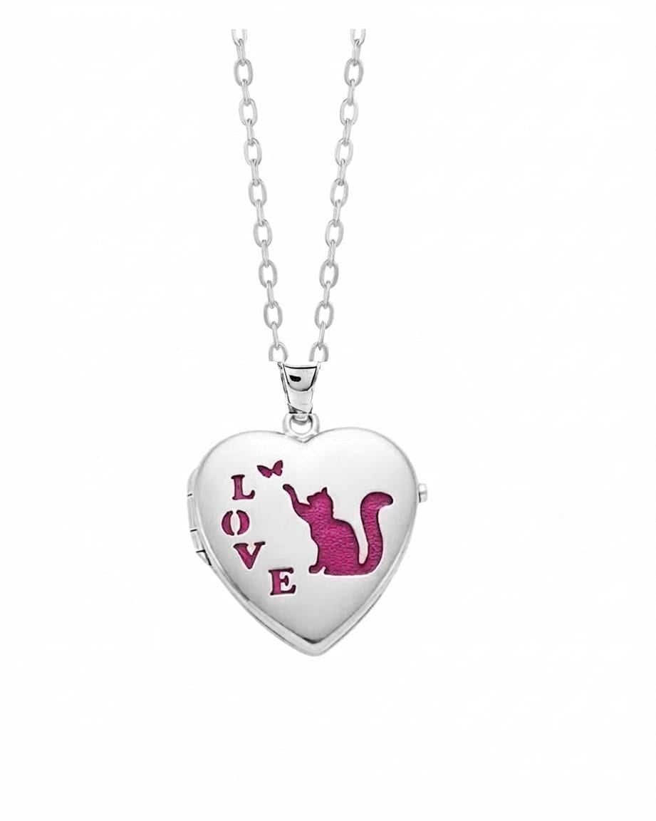 Cara Keepsakes Silver Locket Urns Pink Cat Cat Locket Urn