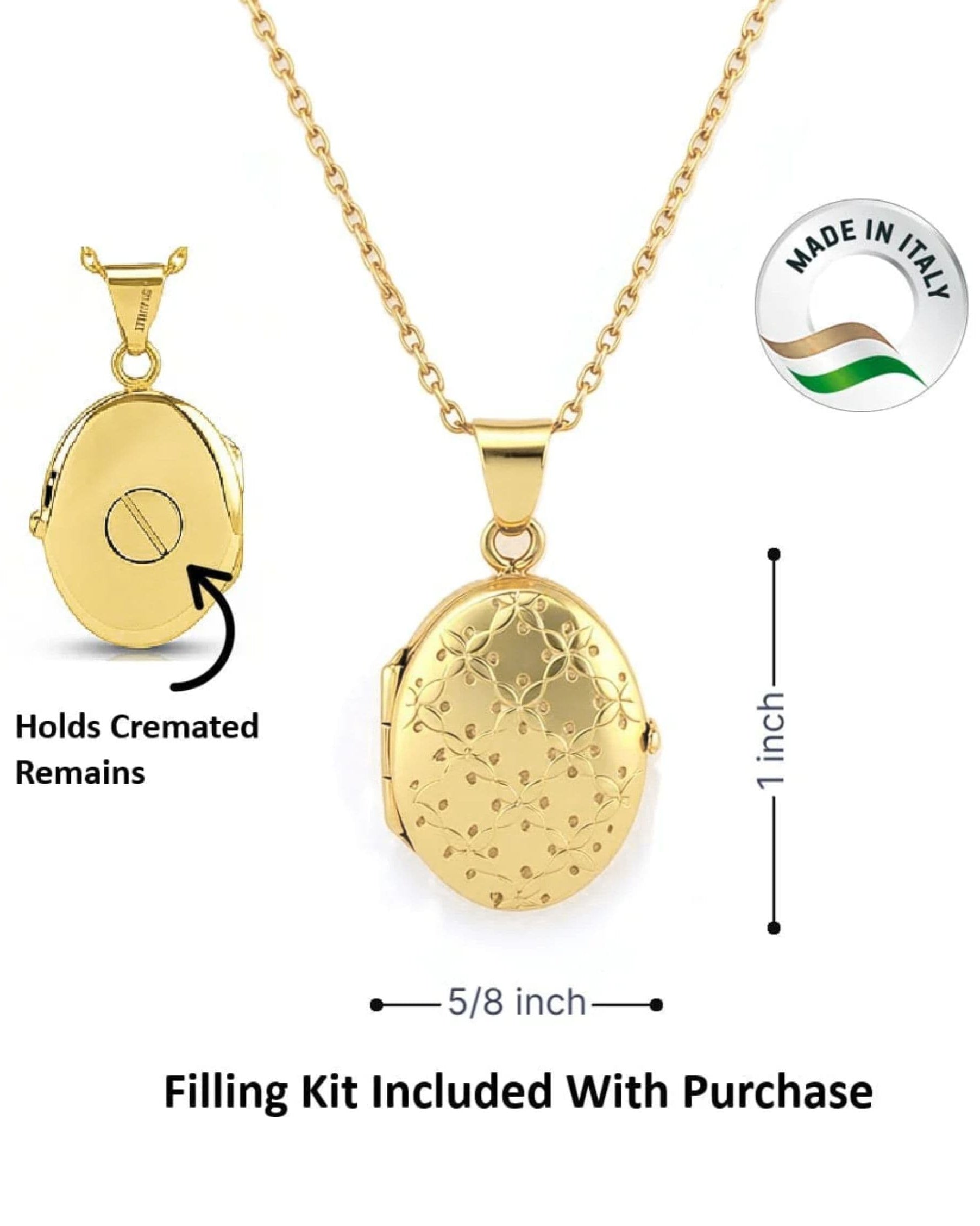 Cara Keepsakes Gold Locket Urns Gold Oval Locket Urn - Diamond Cut (10K)