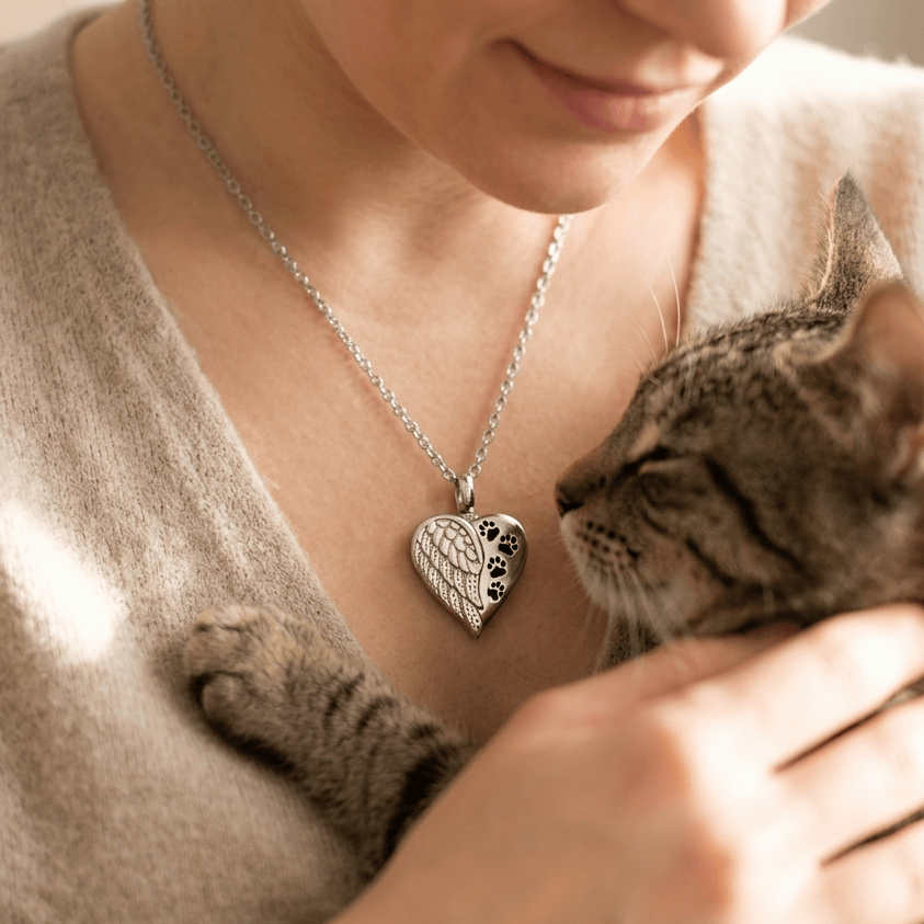 Cara Keepsakes Stainless Steel Stainless Steel Angel Wing Urn with Paw Prints
