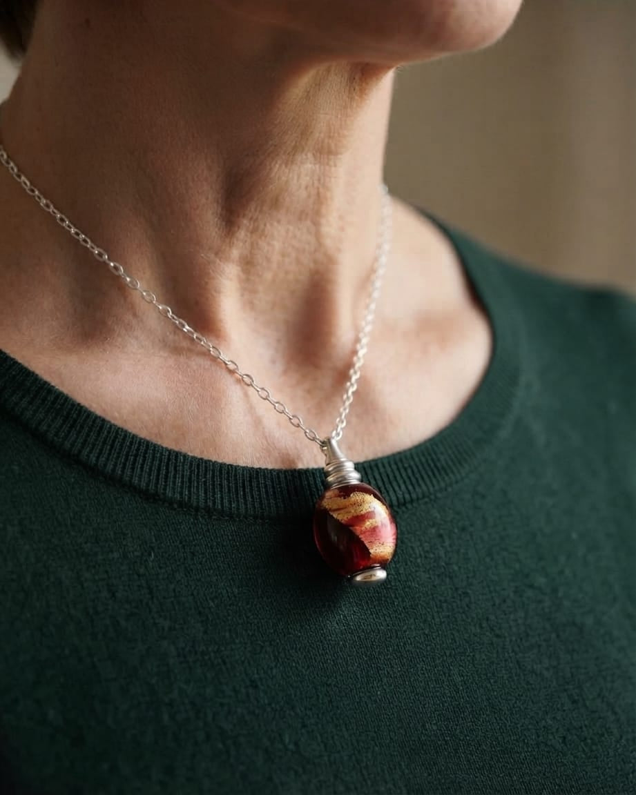 Cara Keepsakes Murano Glass Pendant Urns Murano Glass Pendant Urn - 'Beyond the Sunset' Olive