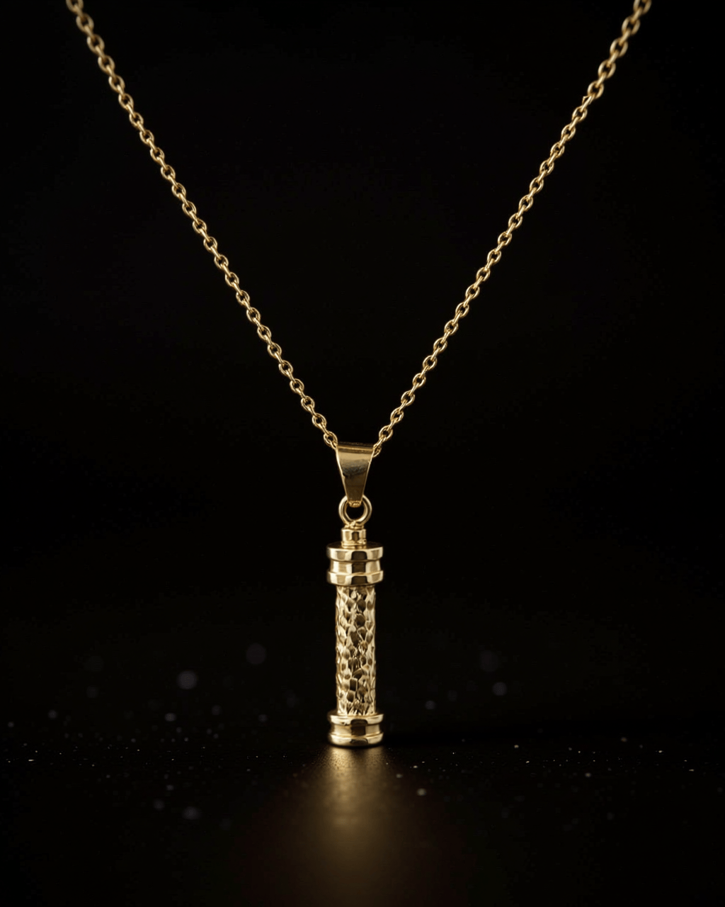 Cara Keepsakes Gold Pendant Urns Gold Hammered Cylinder Pendant Urn (10K)