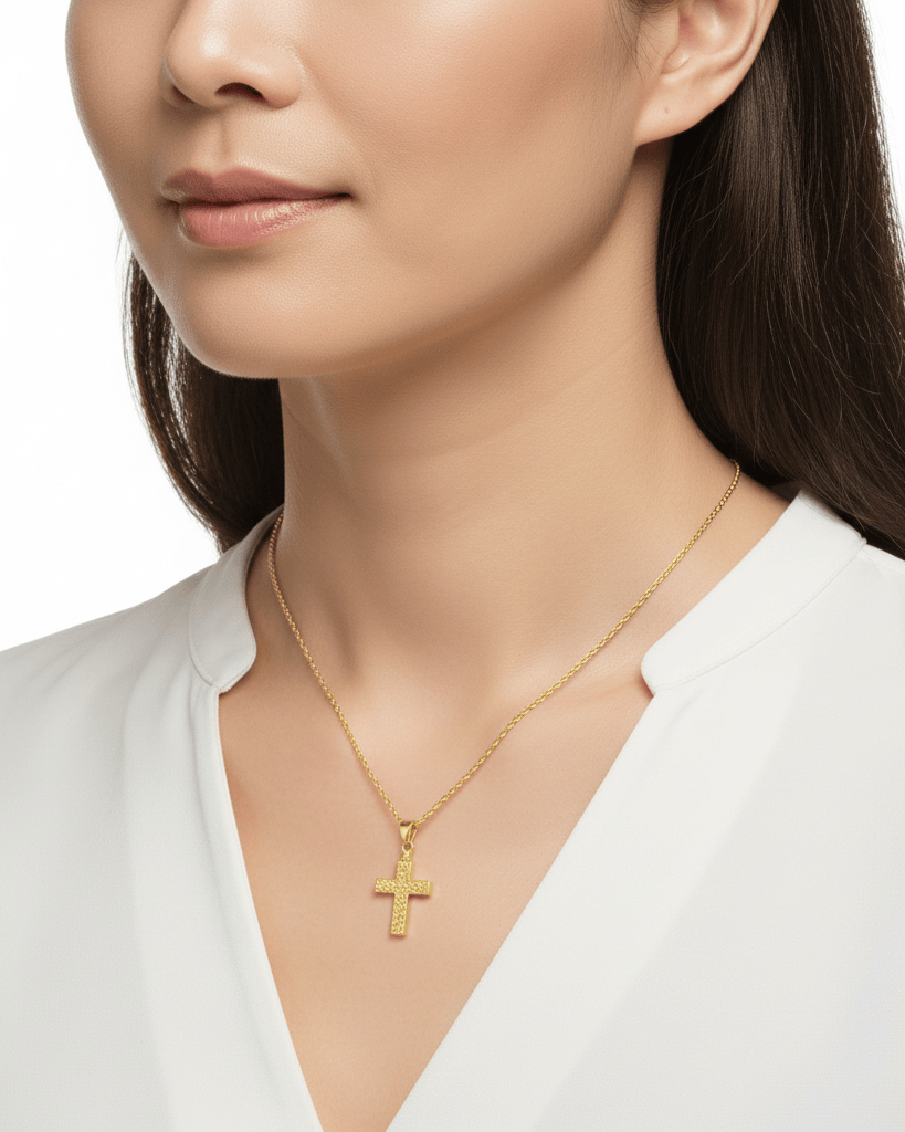 Cara Keepsakes Gold Pendant Urns Hammered Gold Cross Pendant Urn (10K)