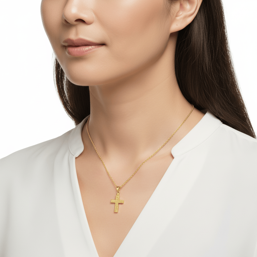 Cara Keepsakes Gold Pendant Urns Hammered Gold Cross Pendant Urn (10K)