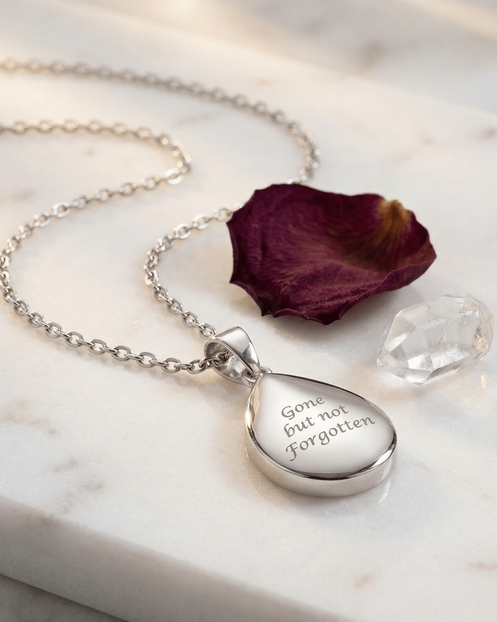 Cara Keepsakes Silver Pendant Urns Silver Teardrop Pendant Urn
