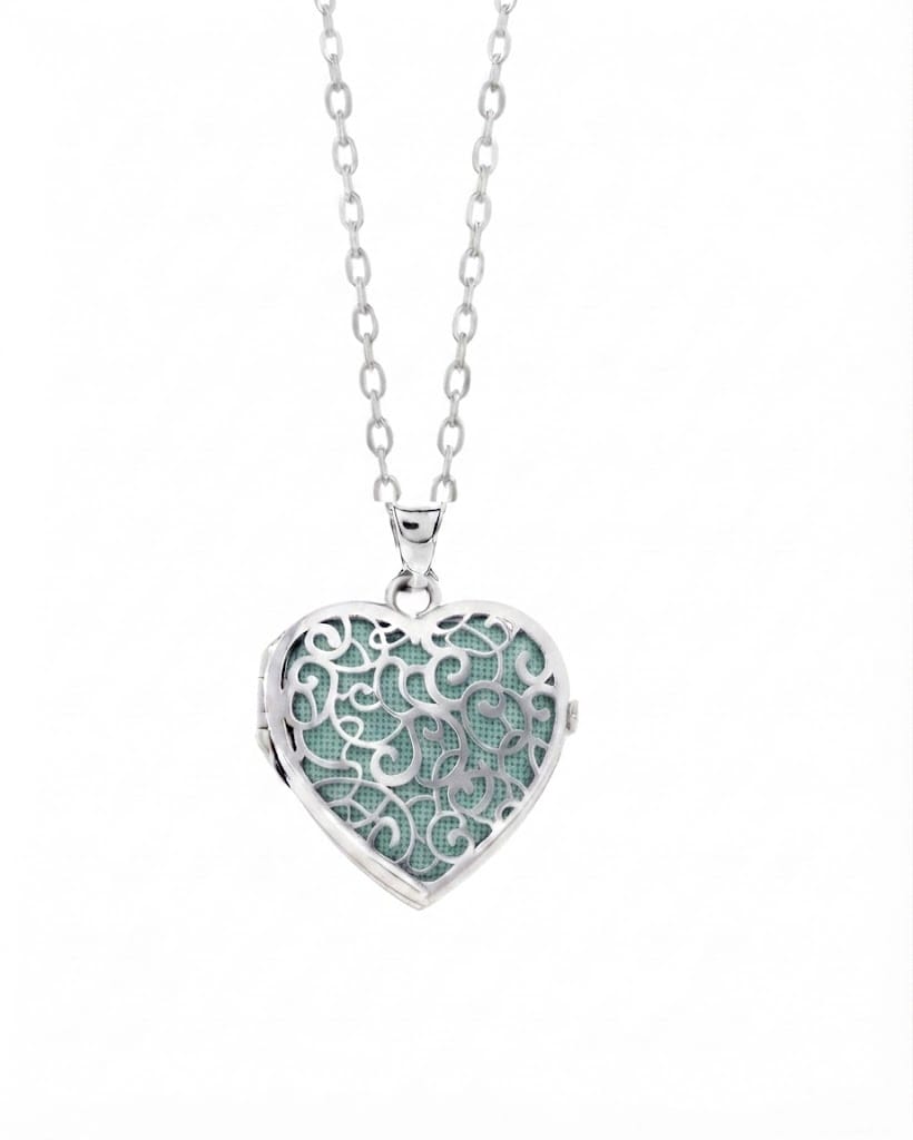Cara Keepsakes Silver Locket Urns Turquoise Silver Filigree Heart Locket Urn