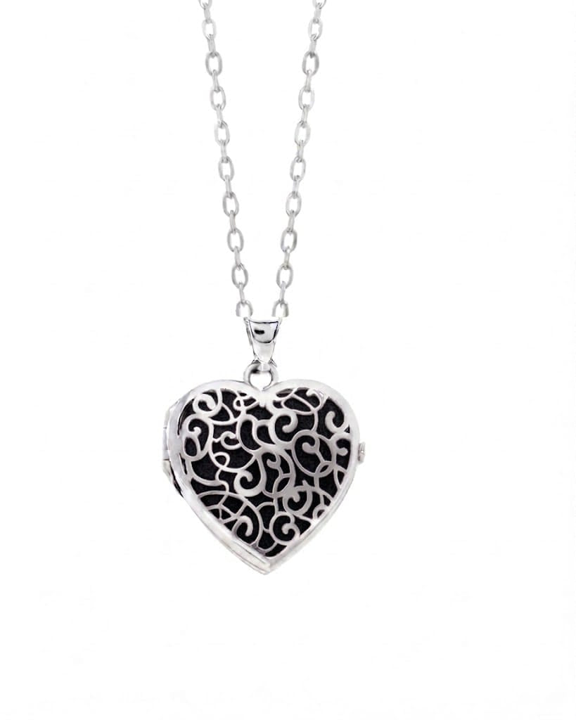 Cara Keepsakes Silver Locket Urns Black Silver Filigree Heart Locket Urn