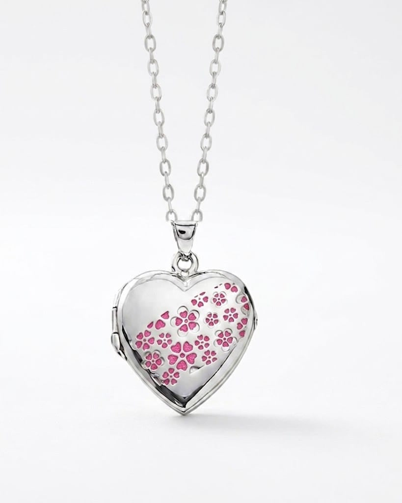 Cara Keepsakes Silver Locket Urns Magenta Silver Heart Locket Urn - Flowers