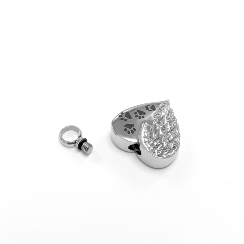 Cara Keepsakes Stainless Steel Stainless Steel Angel Wing Urn with Paw Prints