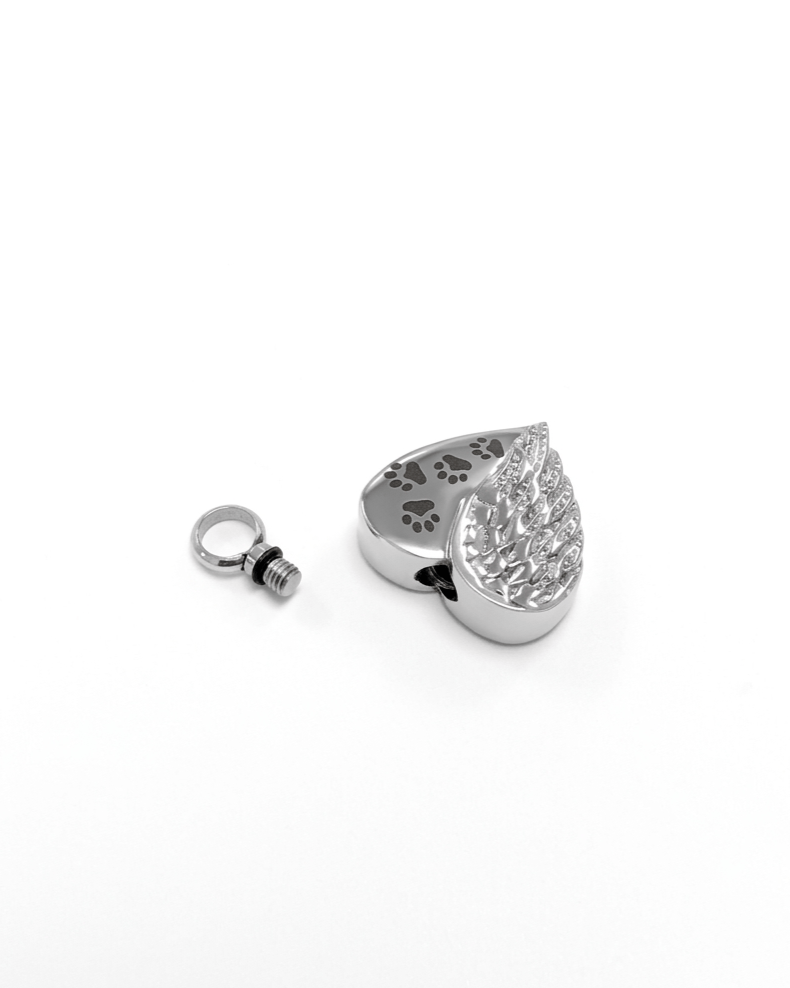 Cara Keepsakes Stainless Steel Stainless Steel Angel Wing Urn with Paw Prints