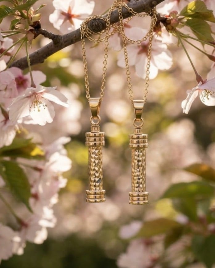 Cara Keepsakes Gold Pendant Urns Gold Hammered Cylinder Pendant Urn (10K)