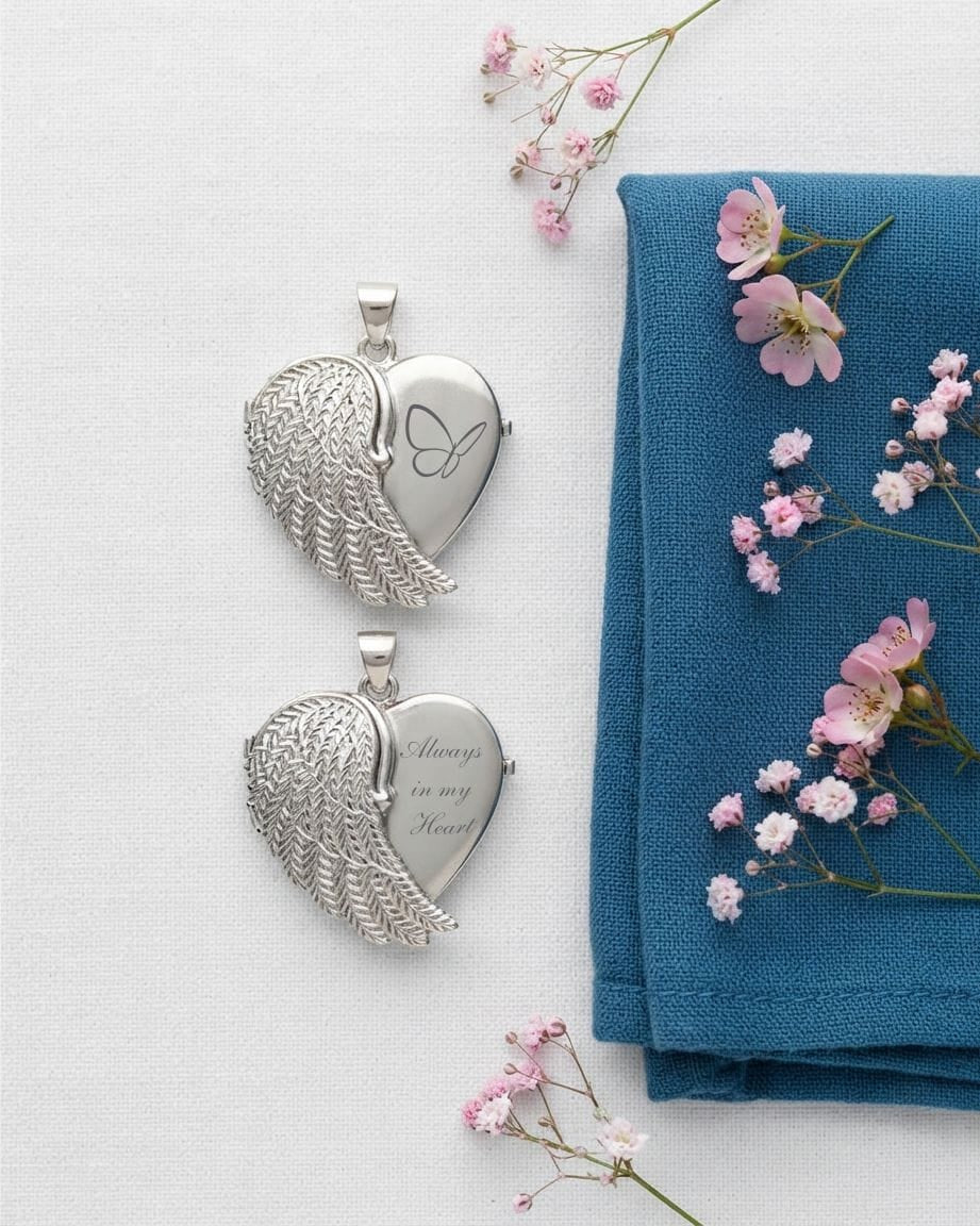 Cara Keepsakes Silver Locket Urns Silver Angel Wing Locket Urn