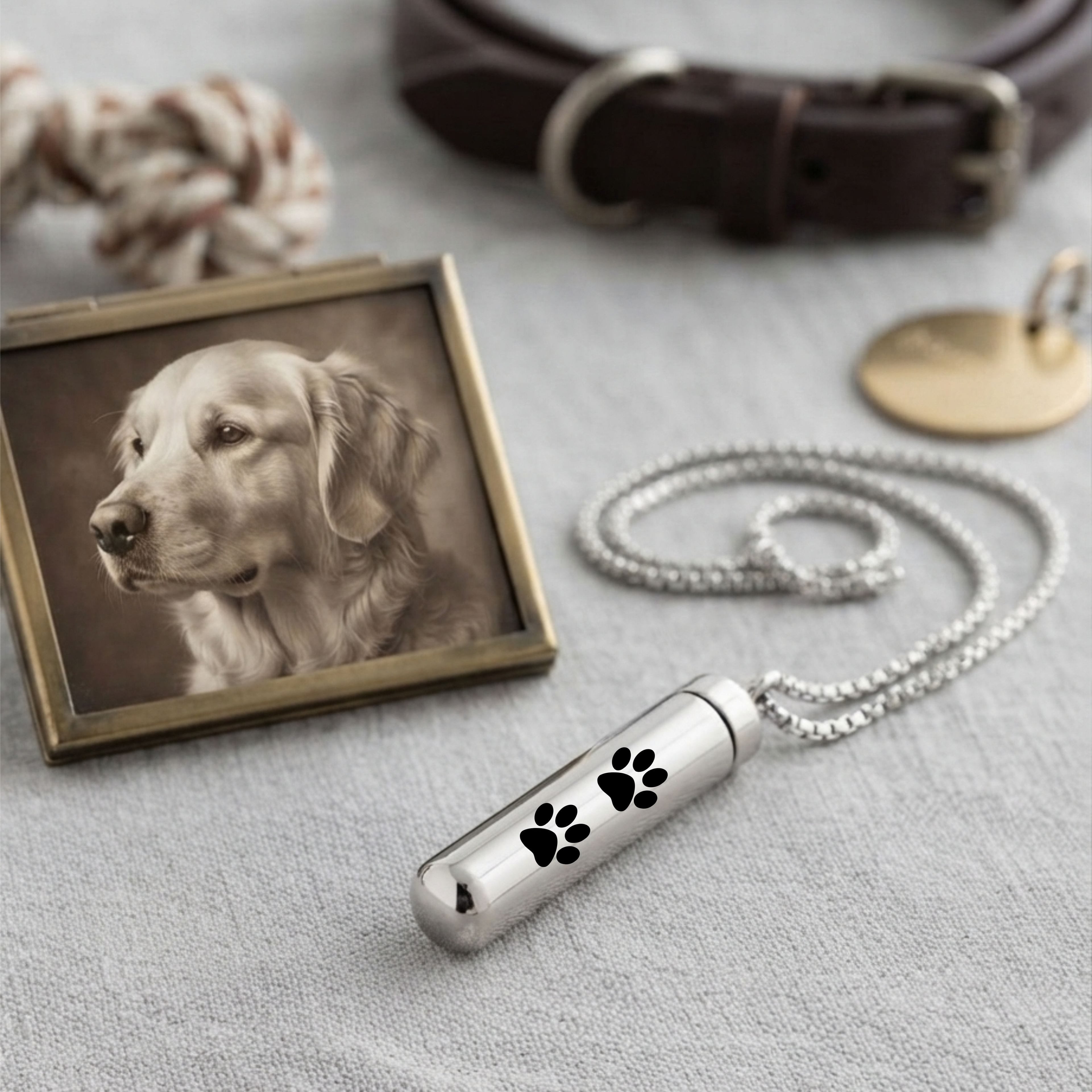 Cara Keepsakes Stainless Steel Stainless Steel Paw Print Cylinder Urn