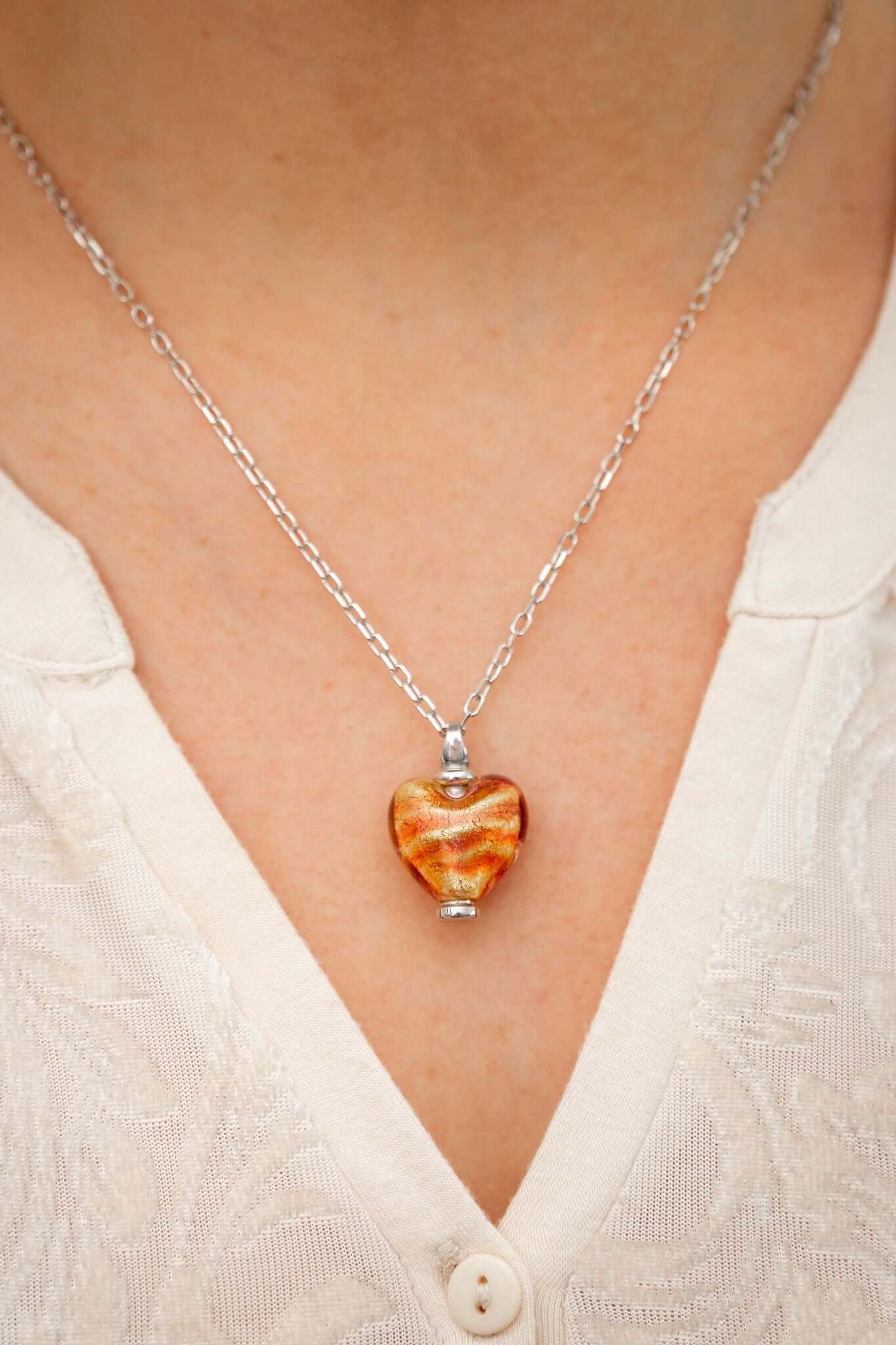 Cara Keepsakes Murano Glass Heart Urn - November worn on model