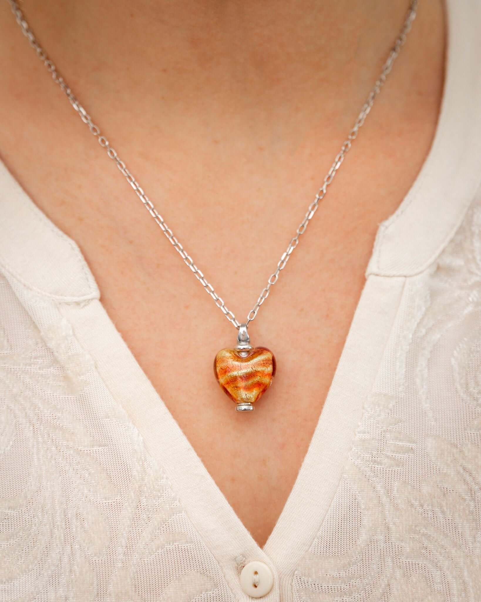 Cara Keepsakes Murano Glass Heart Urn - November worn on model