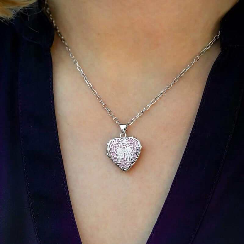 Cara Keepsakes Silver Locket Urns Angel Heart Locket Urn