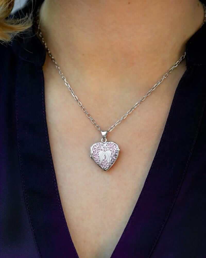 Cara Keepsakes Silver Locket Urns Angel Heart Locket Urn