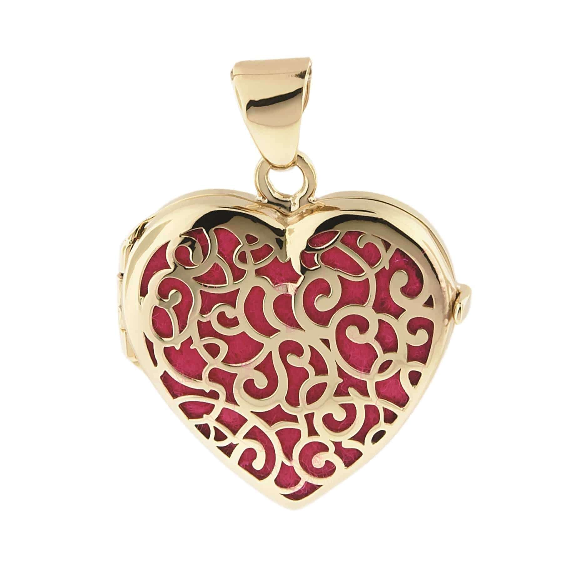 Cara Keepsakes Gold Locket Urns Magenta Gold Filigree Heart Locket Urn