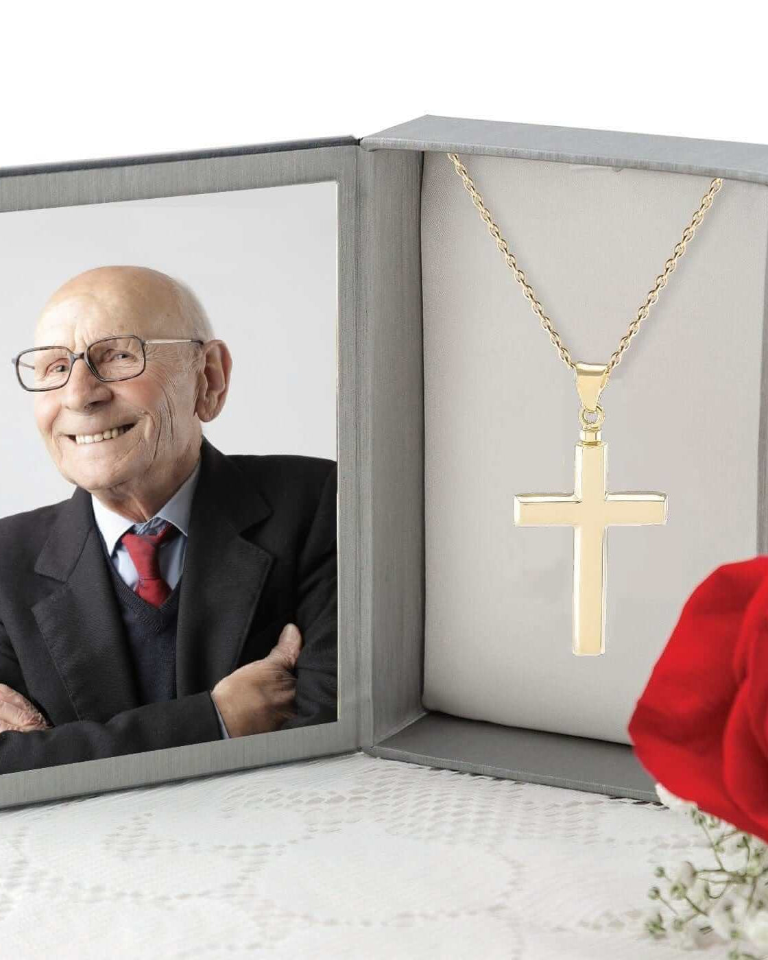 Cara Keepsakes Silver Pendant Urns Gold Cross Pendant Urn (10K)