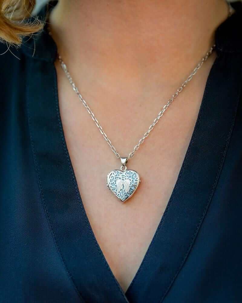 Cara Keepsakes Silver Locket Urns Angel Heart Locket Urn