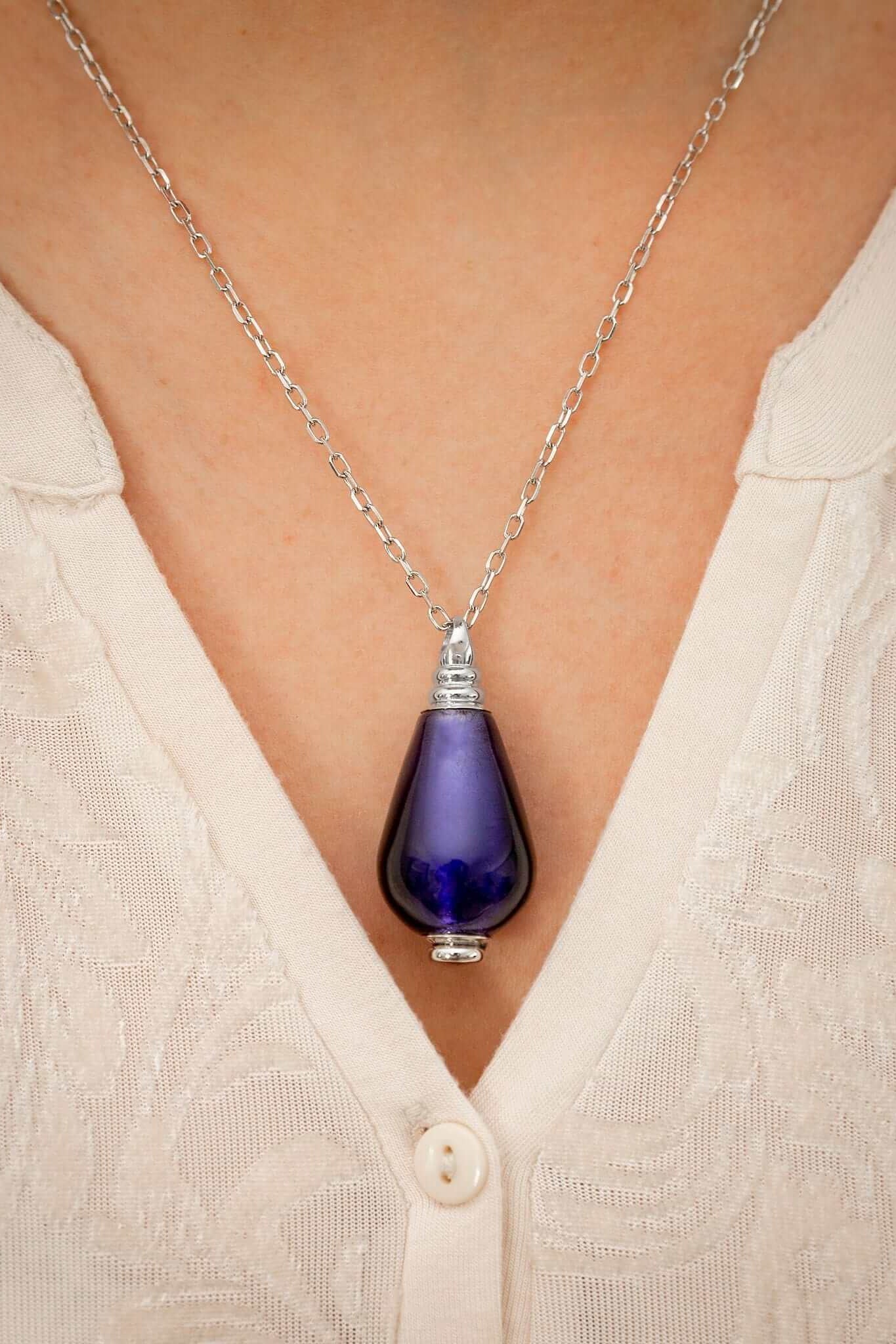 Cara Keepsakes Murano Glass Pendant Urn - 'Majesty' worn on model