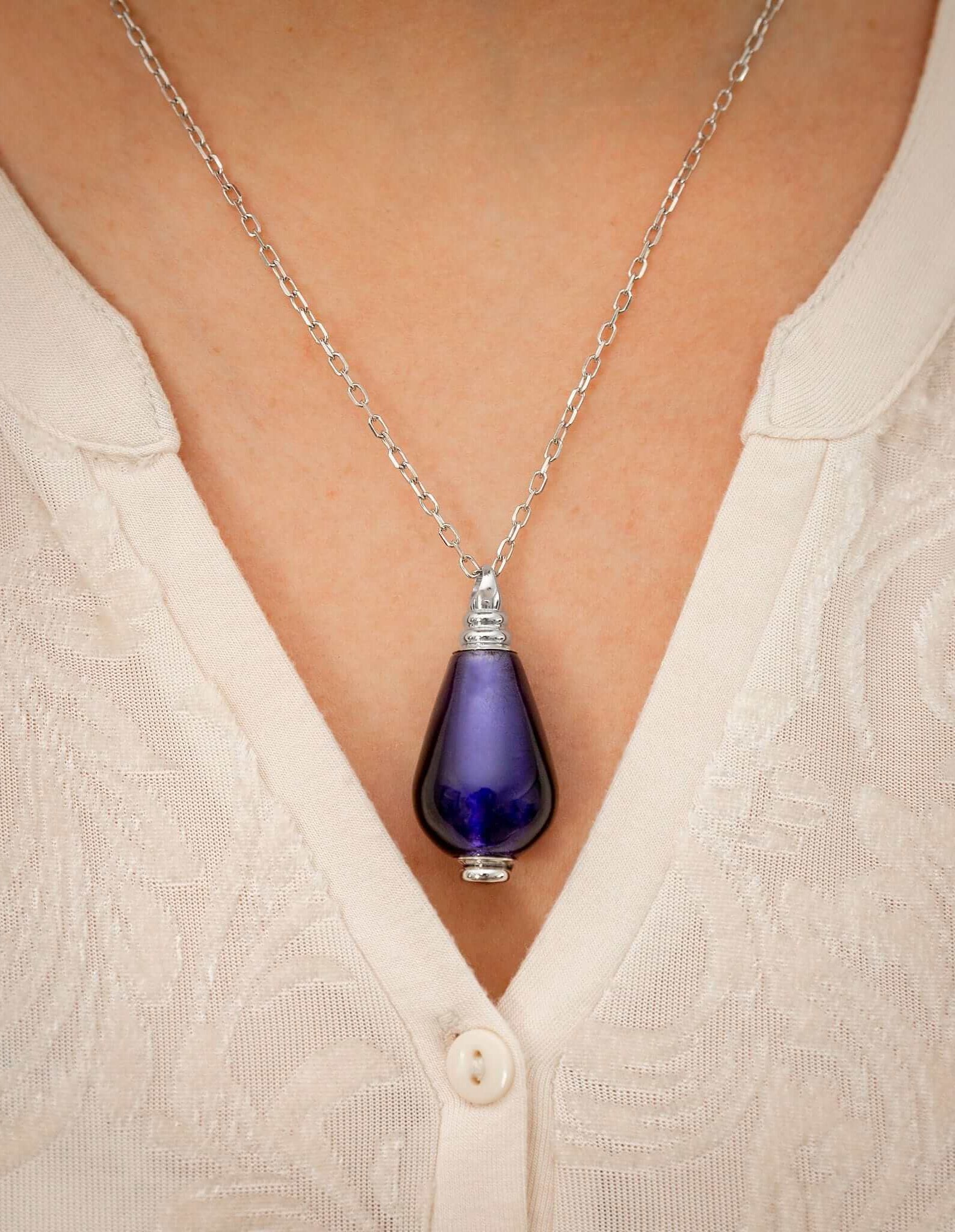 Cara Keepsakes Murano Glass Pendant Urn - 'Majesty' worn on model