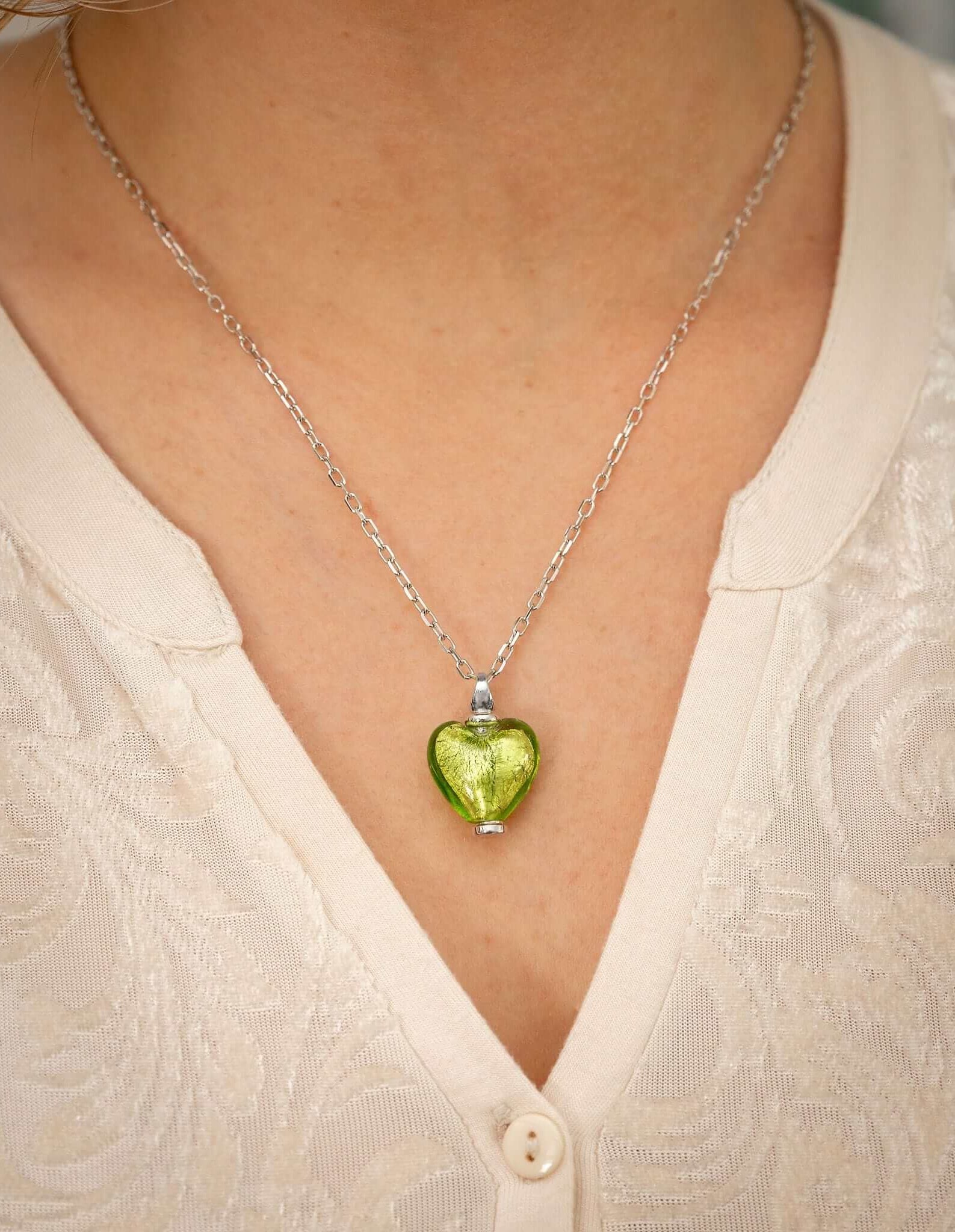 Cara Keepsakes Murano Glass Heart Urn - August worn on model