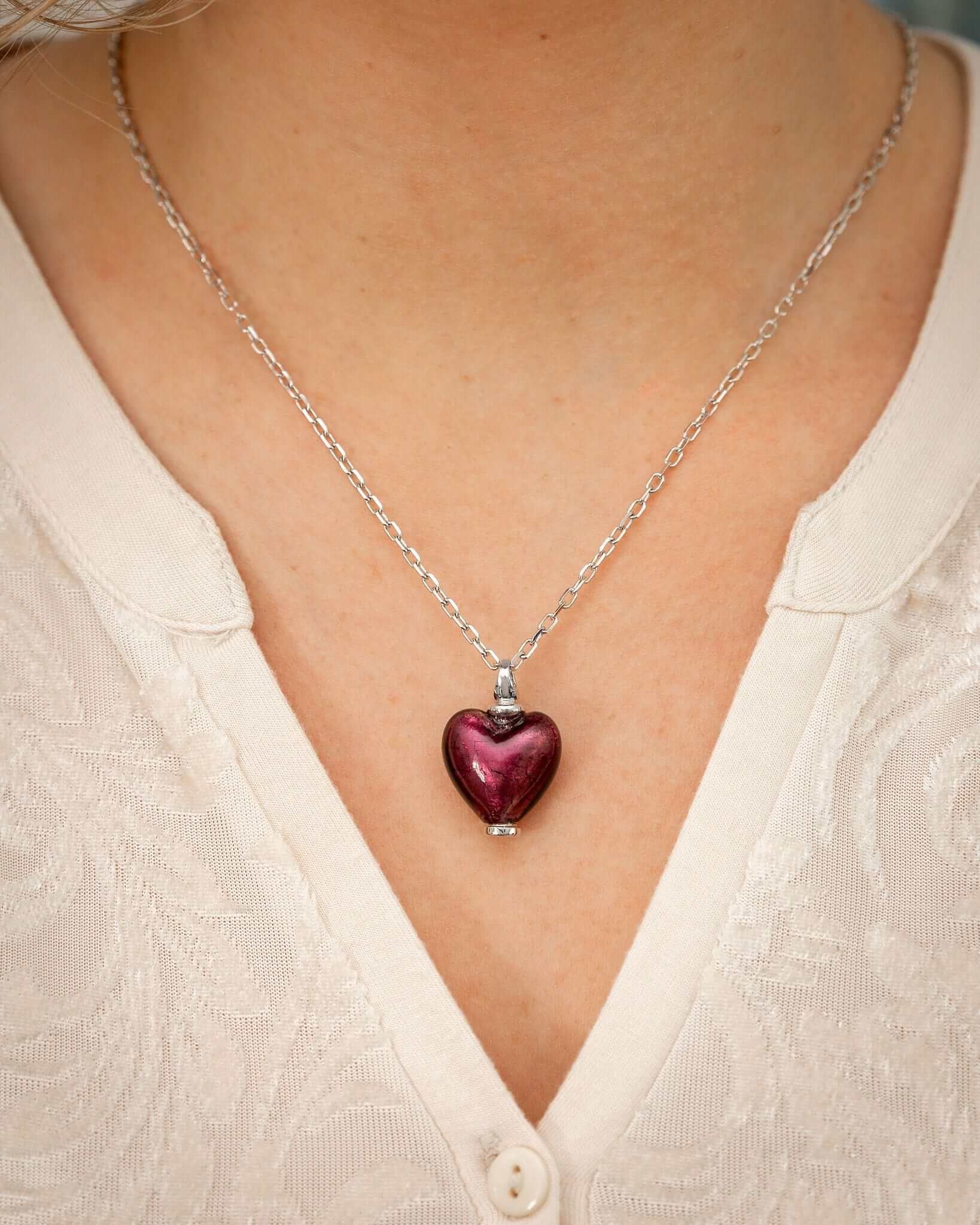 Cara Keepsakes Murano Glass Heart Urn - February worn on model