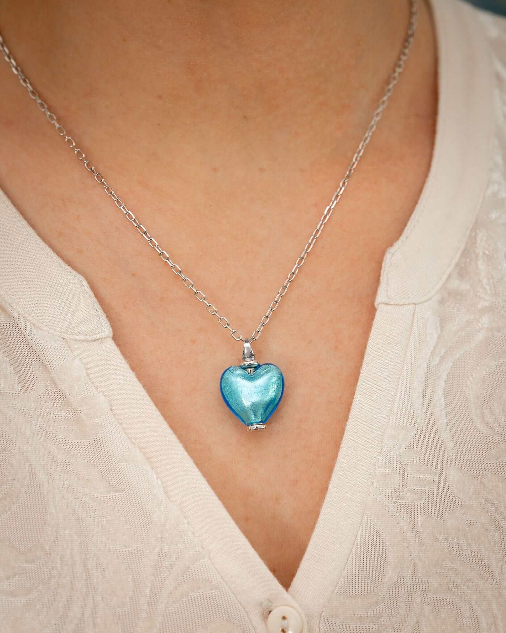 Cara Keepsakes Murano Glass Heart Urn - March worn on model