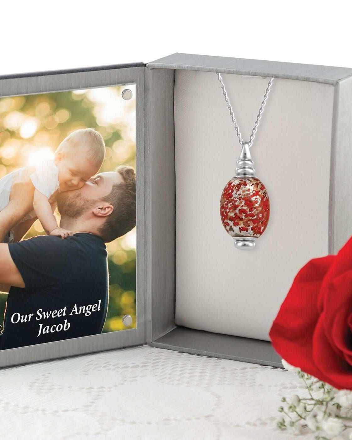 Cara Keepsakes Murano Glass Pendant Urn - 'Beloved' in jewelry box