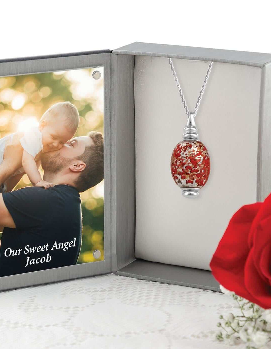 Cara Keepsakes Murano Glass Pendant Urn - 'Beloved' in jewelry box