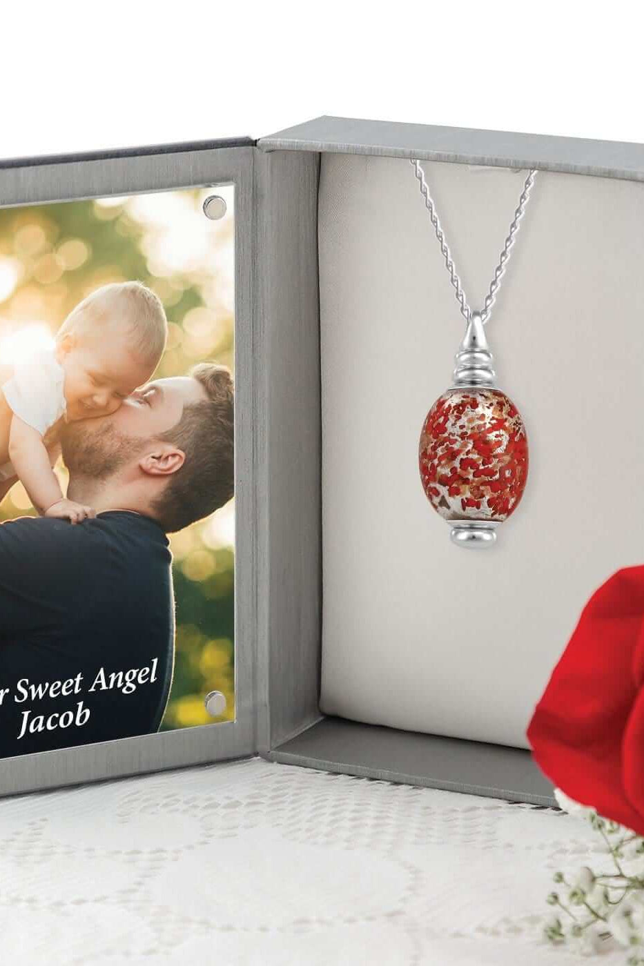 Cara Keepsakes Murano Glass Pendant Urn - 'Beloved' in jewelry box